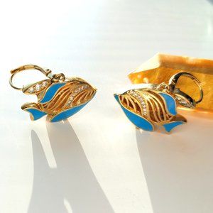 Lauren G Adams 18K Gold Plated Enamel Fish Earrings w Cubic Zirconia